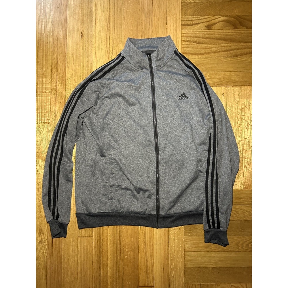 Adidas Mens Essentials 3 Stripes Tricot Full Zip Track Jacket Gray Black Sz L